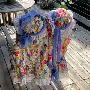 Vibrant Floral Kids Matching Set with Blue Details